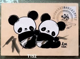 邮协成立:1985四川邮政机关邮协成立周年纪念。双熊猫图戳片一枚(T152)