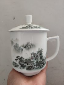 茶杯陶瓷带盖喝茶泡茶水杯礼品古董古玩旧货茶艺格调墨彩青花纯手工