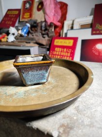 263.五十年代广东佛山石湾窑变釉小花盆