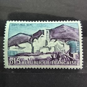 A615法国邮票 1961 旅游系列 城堡建筑 雕刻版 7-1 圣保罗（滨海阿尔卑斯省) 新 1枚 如图