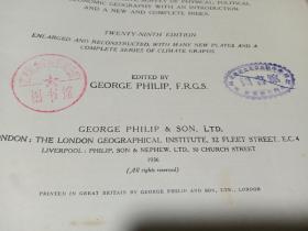 1936年，英文原版，精装版，PHILIPS' NEW MODERN SCHOOL ATLAS，新版菲利普斯现代学校地图集，民国时期地图集，罕见版本如图发货，大开本。