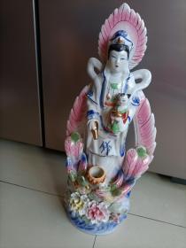 彩瓷雕塑观音(高50厘米宽20厘米底座宽15厘米)