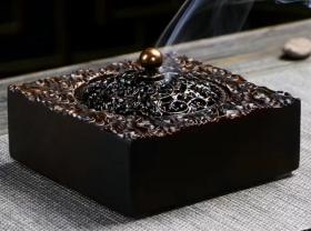 天然黑檀木木雕香炉摆件直径10厘米