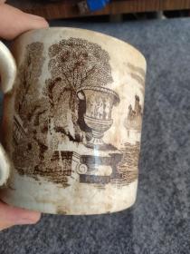 民国左右 外国定制瓷制大茶杯，外国城堡图案，8.4*12*8.1cm