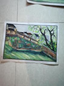 八十年代水彩风景画之三：36x25cm，厚纸衬裱，纯手工绘制。