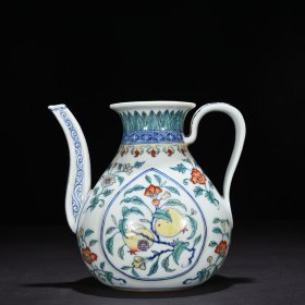 明宣德青花五彩折枝花果纹杏圆执壶21*23厘米 2400
