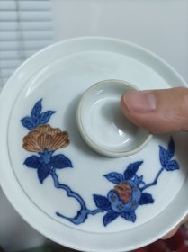日本回流，手绘青花斗笠盖碗，薄胎，石榴图 小盖碗 秀贞款 全品