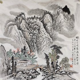 车鹏飞精品山水画《李白诗意图》一幅，四尺斗方，68厘米//68厘米