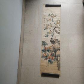 国画花鸟（颜伯龙作，庚辰夏日写于椿草堂。135×34.5㎝）