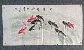 国画花鸟古云卿手绘四尺鲤鱼。70/138 厘米。编号055