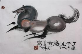 韩美林，奔马图没裱，