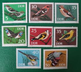 德国邮票 东德 1973年鸣禽 8全新