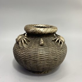 铜鎏银鱼篓摆件 尺寸如图