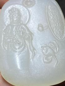 和田玉，羊脂白玉级 有年份观音玉牌