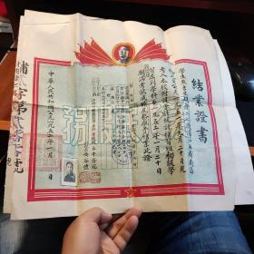 1952年结业证书（江西省财政经济专科学校）【有毛头像和本人照片】34*35