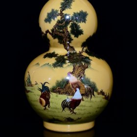 清乾隆珐琅彩大吉大利鸡趣纹葫芦瓶36/20厘米