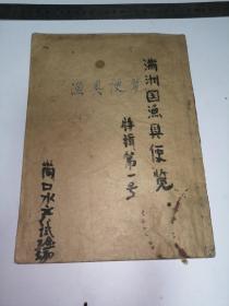 满洲国渔具便览。4张满洲沿海渔场图。近海渔场图。重要渔族分布图。南满渔会分布图，康德四年出版（少l页封面）