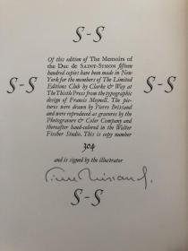 The Memoirs of Duc de Saint-Simon 《圣西门公爵：路易十四宫廷回忆录》1959年初版，布面精装，书顶刷红，带函套，插画家亲笔签名，限量1500套，此套编号304