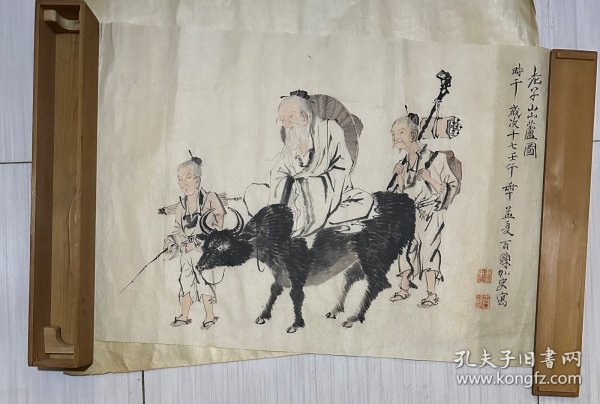 代友，舶来品书画  名家富冈铁斋老子出山图老作品
画家: 看图自查
性质:原创手绘
材质:纸片
规格:70✖️48
（画心尺寸cm)
品相:如图，
 
富冈 鉄斎 Tomioka Tessai（1837～1924），字无倦，日本文人画画家