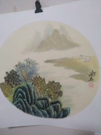 (包邮)孙其峰弟子胡宏源(湖石)写意山水画硬卡纸50*50，两平尺可直接装框或挂低价