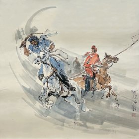 包布和画家草原人物策马奔腾写生国画作品大八尺写意国画作品人物抽象画乙未年作品可收可藏真迹作品
