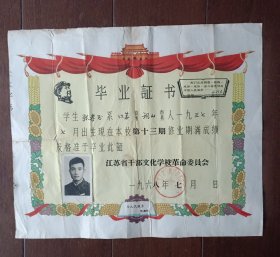 1968年江苏省干部文化学校毕业证书