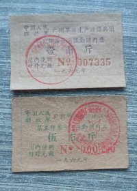 1969年中国人民解放军广州军区生产建设兵团第五师第十团流动购肉票壹伍市斤