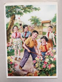 五十年代美术明信片:培植花木