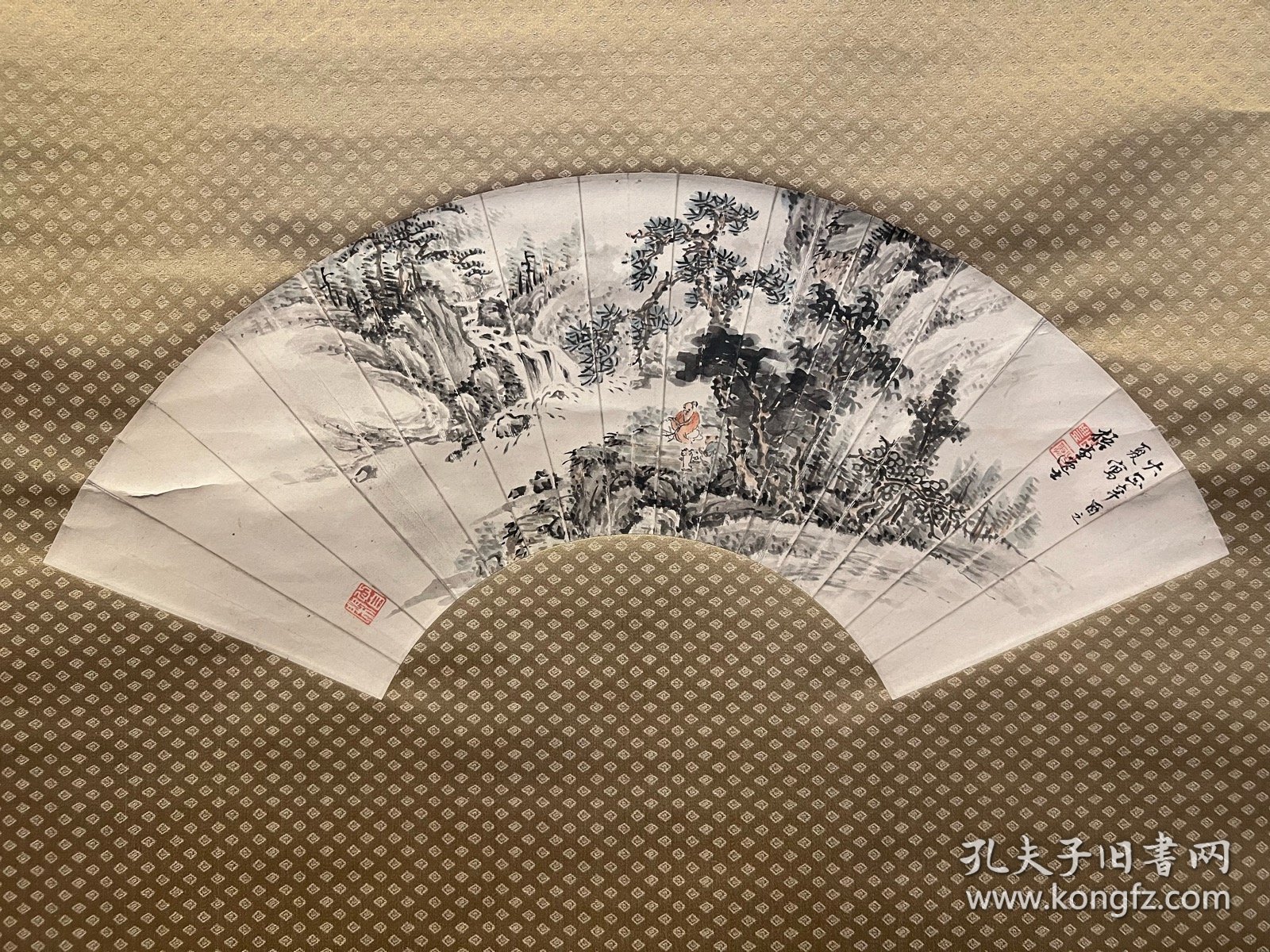 古筆山水图，扇面，梧堂筆