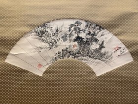 古筆山水图，扇面，梧堂筆
