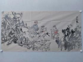 保真书画，张向钧四尺整纸人物画，尺寸69.5×138cm，纸本画心。张向钧，现为中国美术家协会会员、广东画院签约画家、广东省中国画学会副秘书长、国家文化部中外文化交流中心国韵文华书画院特聘画家、中央文史馆书画院南方分院特聘画家，珠海市古元美术馆研究策划部主任、珠海画院画家、珠海市美协中国画艺委会副主任。作品曾十一次参加中国美协主办的全国性画展，出版多册作品集。