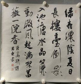 于恩东，字思群，别署山阴堂主，1967年生于辽宁省盖州市，毕业于中央美术学院和首都师范大学，现为中国书协理事、中国书协产业发展工作委员会秘书长、中国书法名城（之乡）联谊会副秘书长、中国石油文联副主席、中国石油书法家协会主席，于恩东 书法一幅（精品）尺寸69————69厘米