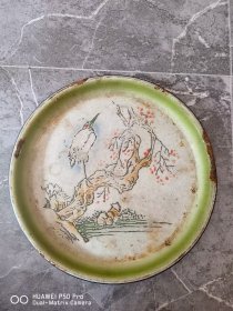 民国老搪瓷茶盘。如意商标。上海华丰搪瓷厂。花鸟图案搪瓷茶盘。包老保真怀旧特价处理