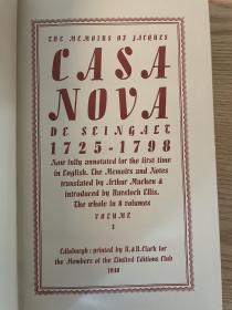 全本《卡萨诺瓦回忆录》 the memoirs of jacques casanova -Fully Annotated For the First Time in English 《卡萨诺瓦回忆录》  limited editions club  限量1500套之第271套 布面精装 全8卷 著名性心理学家蔼里斯作序