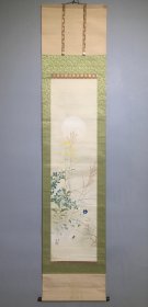 日本名家绘画：伊藤溪水《秋草蟋蟀图》（保真）