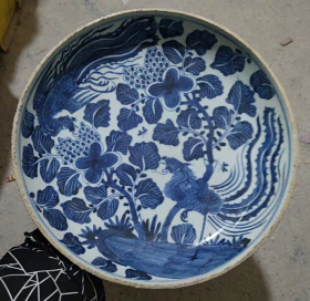 明青花凤凰牡丹纹盘