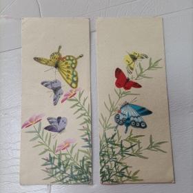 50年代老贺年片（看着像手绘的）2枚合售，都是蝴蝶图案，画工精良，详见图