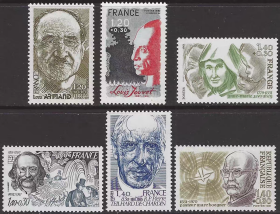 FR1法国邮票1981年历史名人人物 文化人 作曲家 经济学家 古生物学家哲学家神学家等 雕刻版外国邮票 6全 新