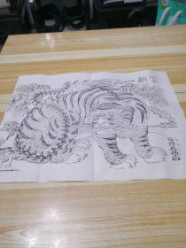 杨家埠木版年画：《当朝一品》《镇宅神虎当朝一品》《山林猛虎（3张）》