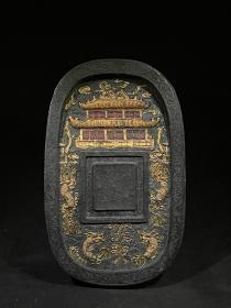 徽州蓬莱砚形墨摆件
重约836g，21.2×13.3×3.6cm。