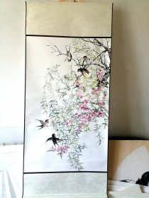 国画手绘柳浪飞燕一幅
