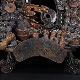 旧藏牛角手工雕刻【生意兴隆】花生元宝龙摆件，长47厘米，宽15.5厘米，高38.5厘米，