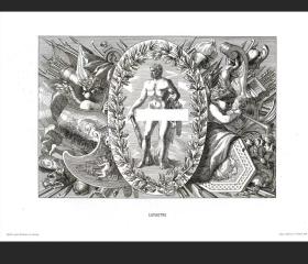 1880年法国雕版钢版画 建筑装饰画神话纹饰武器