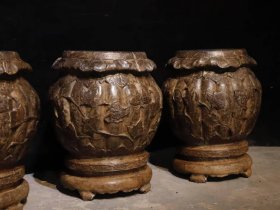 （议价） 清代青石瓜棱花纹绣墩一套高52cm最大直径40cm面直径27cm