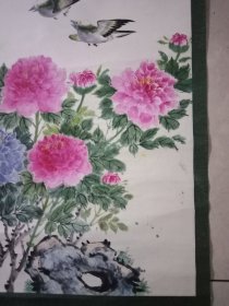 旧画一幅鸟儿牡丹图陆谨言绘原装原裱秀丽典雅64×46cm品如图