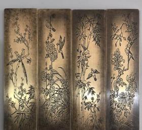 纯铜梅兰竹菊镇尺一套 文房用品镇纸