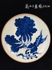 大清康熙年制精工手绘青花“百财盘”，胎骨厚重，老化明显，品相完整，成色如图