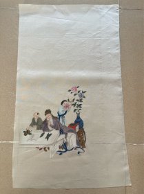 工笔画人物精品绢本课子图，画院名家无款75-48厘米