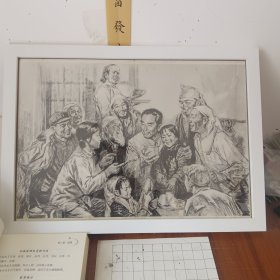 素描人物实木入框装饰挂画，框内图片来源70\80年代素描教材残页。可用于办公室，书房，茶室等，增添雅致。