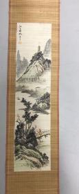 竹丝画帘 江上风帆 画心56x15cm 画工精细